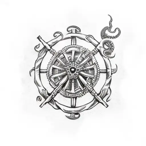 undead pirate holding ships wheel with octopus underneath tattoo design idea