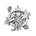 undead pirate holding ships wheel with octopus underneath tattoo design idea