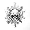 undead pirate holding ships wheel with octopus underneath tattoo design idea