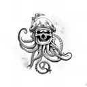undead pirate holding ships wheel with octopus underneath tattoo design idea