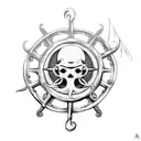 undead pirate holding ships wheel with octopus underneath tattoo design idea