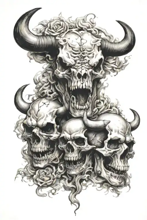 skulls, bulls, smoke tattoo design idea