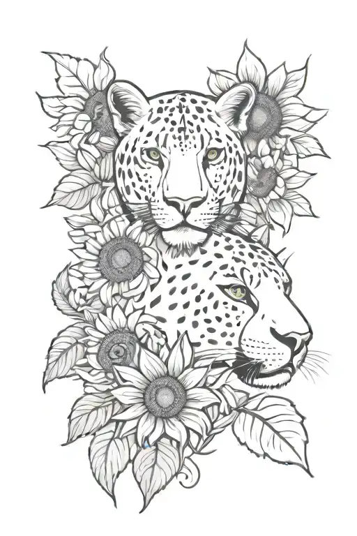 Shoulder tattoo with panther head and sunflowers tattoo design idea