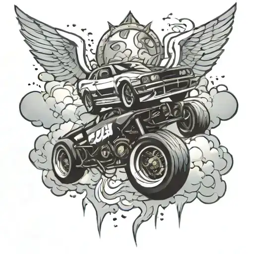 nascar car drifting into heaven gates tattoo design idea