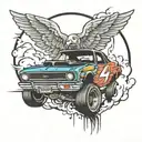 nascar car drifting into heaven gates tattoo design idea