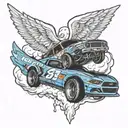 nascar car drifting into heaven gates tattoo design idea