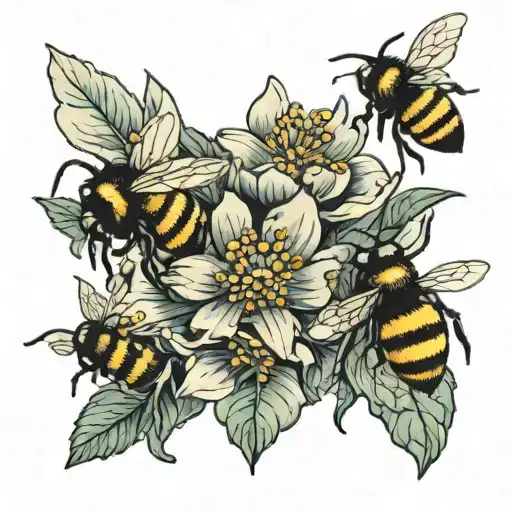 Flowers with bees  tattoo design idea