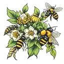 Flowers with bees  tattoo design idea