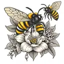Flowers with bees  tattoo design idea