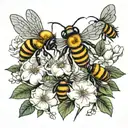 Flowers with bees  tattoo design idea