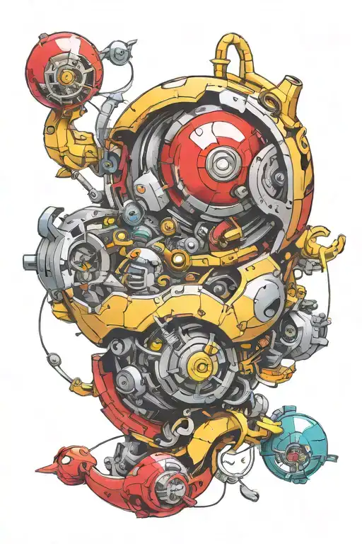 Mechanical disassembly of Pokémon's Poké Ball tattoo design idea