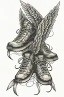 tied running shoes with wings tattoo design idea