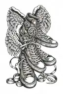 tied running shoes with angel wings tattoo design idea