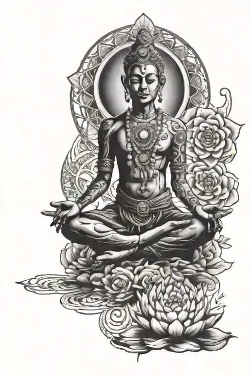 meditating being with chakra tattoo design idea