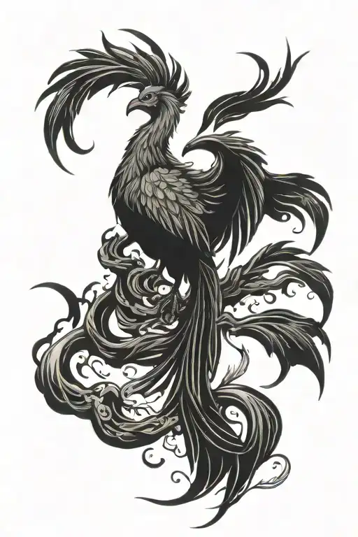 phoenix rising from flames with one leg tied together with a thread tattoo design idea