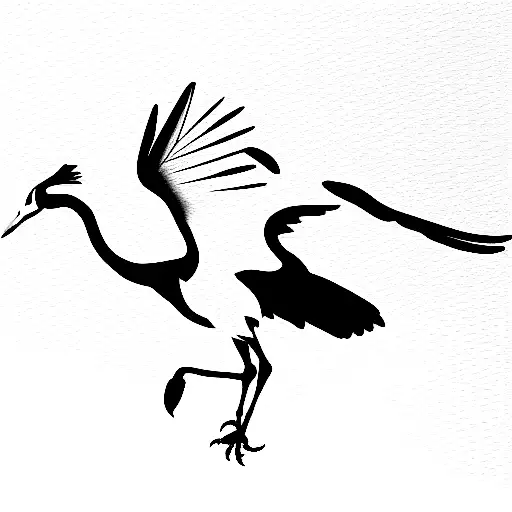 crested crane, flying, outline only (not filled black), side profile, outline of uganda country in the wing tattoo design idea