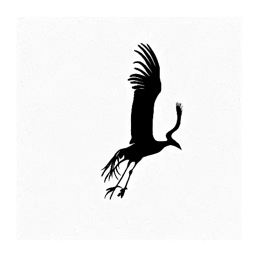 crested crane, flying, outline only (not filled black), fineline tattoo design idea