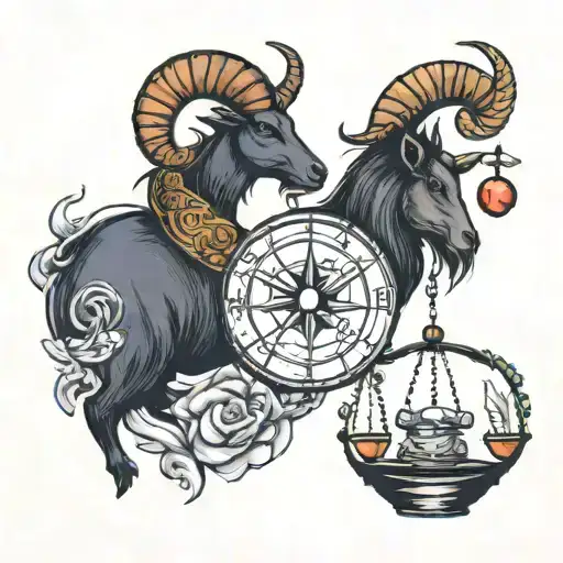 Capricorn goat and Libra scale tattoo design idea