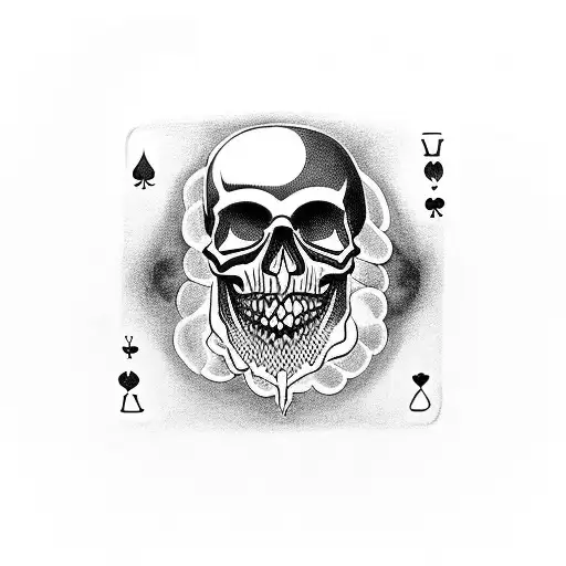 A blackwork tattoo of a playing card with a skull instead of a face tattoo design idea