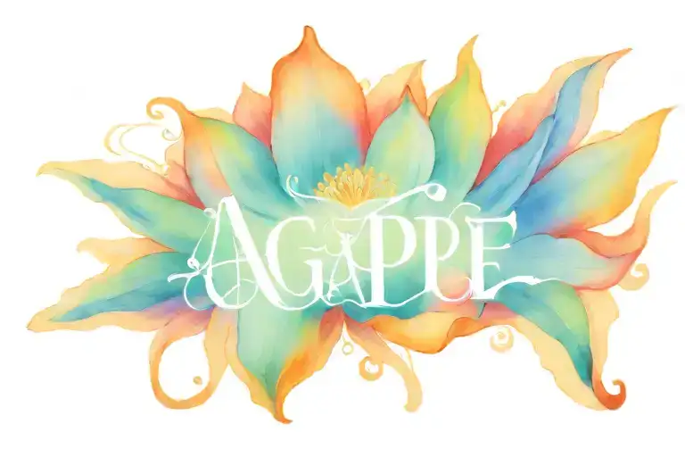 agape written in Greek and lotus flower  tattoo design idea