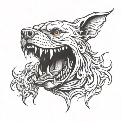 dark evil demon dog with smoke swirling tattoo design idea