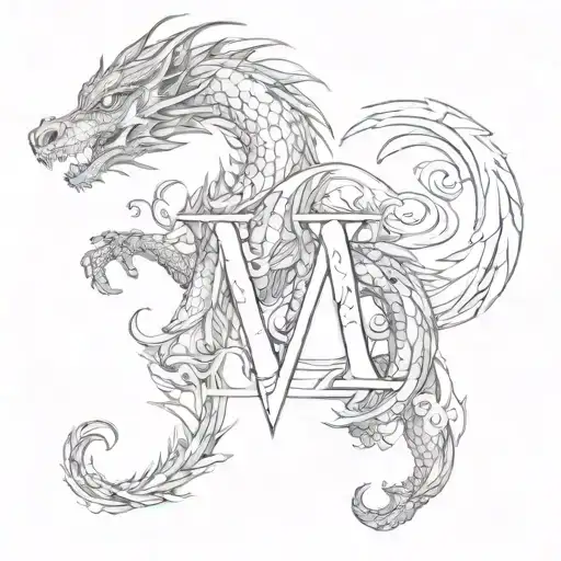 letter M dragon tattoo design idea