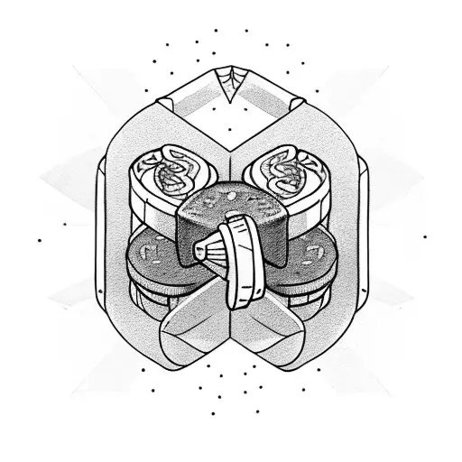 Weightlifting barbell with sushi rolls as weights tattoo design idea