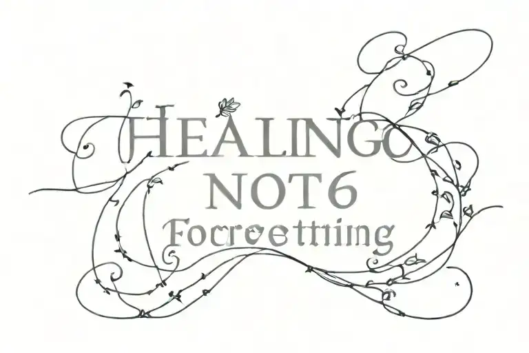 Simple tattoo with ;IGY6 and written below "healing does not mean forgetting" tattoo design idea