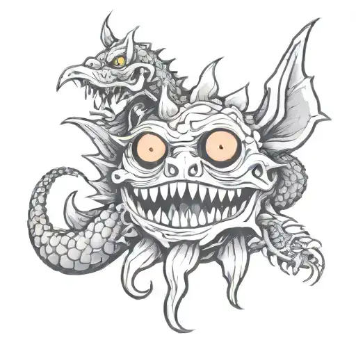 A tattoo design combining a Beholder and a dragon in a new-school style tattoo design idea