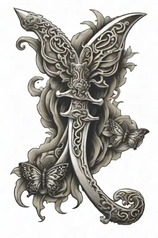 butterfly sword  tattoo design idea