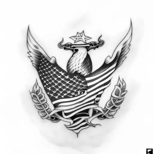 American flag, constitution, flames tattoo design idea