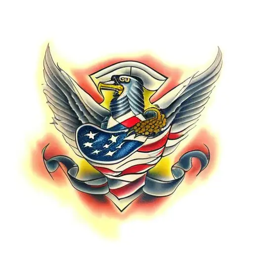 American flag, constitution, flames tattoo design idea