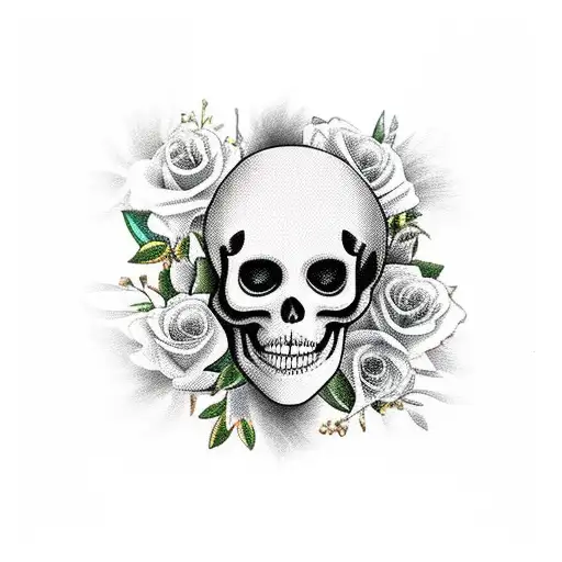 floral design with dancing skeleton and other unique elements tattoo design idea