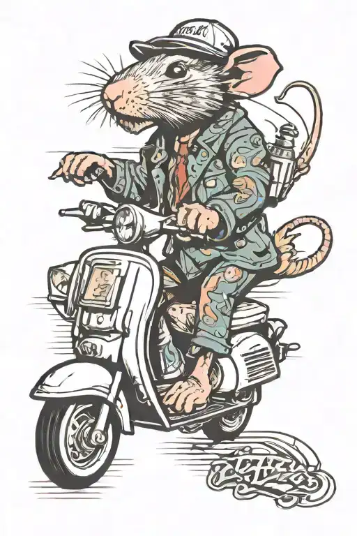 Extremist rat riding a Vespa scooter tattoo design idea