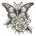 rose butterfly candlestick tattoo design idea