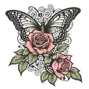 rose butterfly candlestick tattoo design idea