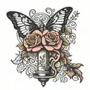 rose butterfly candlestick tattoo design idea