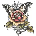 rose butterfly candlestick tattoo design idea