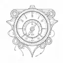 A tattoo of a car dashboard with the speedometer needle pointing to a heart symbol, symbolizing love for cars and speed tattoo design idea