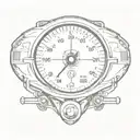 A tattoo of a car dashboard with the speedometer needle pointing to a heart symbol, symbolizing love for cars and speed tattoo design idea