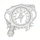 A tattoo of a car dashboard with the speedometer needle pointing to a heart symbol, symbolizing love for cars and speed tattoo design idea