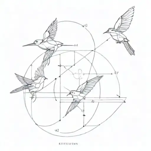 math astro physics ai futuristic robotic birds tattoo design idea