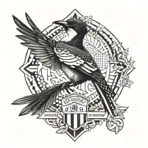 Create a geometric design incorporating a magpie and the St James Park stadium tattoo design idea
