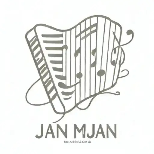 minimalistic Accordion intertwined with musical notes with the name Jan tattoo design idea