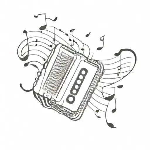 An accordion with music notes swirling around it the judgement tattoo design idea