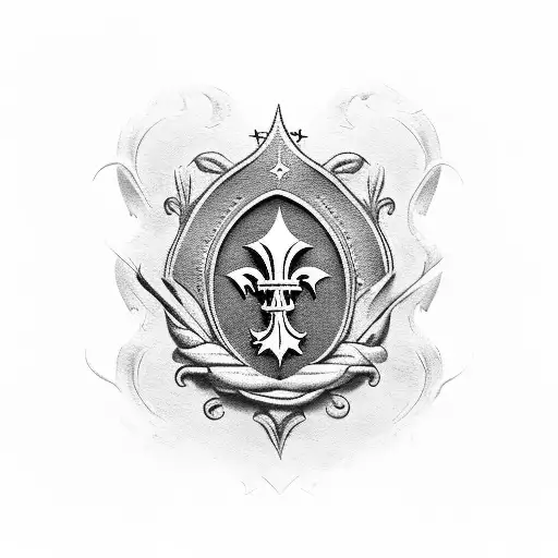 fleur-de-lis, ship at sea, eagle and text "invictus 1937" tattoo design idea