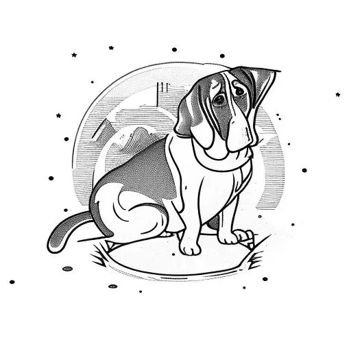 A campfire surrounded by basset hounds howling at the moon tattoo design idea