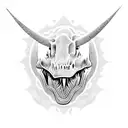 A majestic dinosaur in a blackwork style tattoo design idea