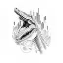 A majestic dinosaur in a blackwork style tattoo design idea