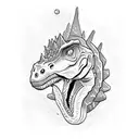 A majestic dinosaur in a blackwork style tattoo design idea